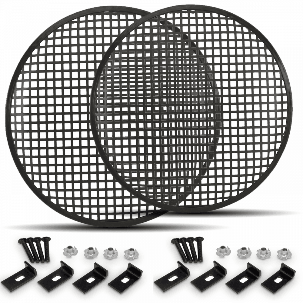 2 x Speaker Gill 12 Inch Black Metal Mesh Grille inc Clamps and Fixings