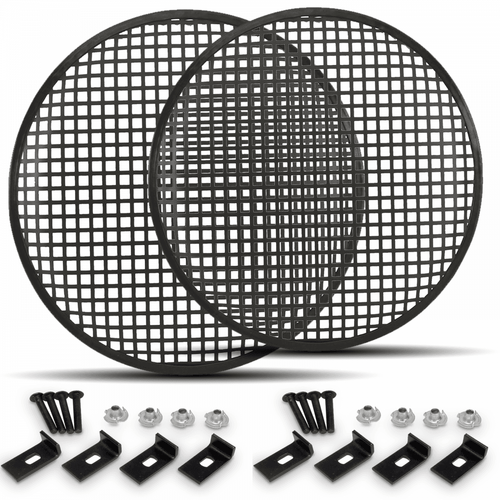 2 x Speaker Gill 12 Inch Black Metal Mesh Grille inc Clamps and Fixings