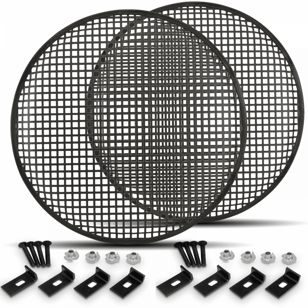 2 x Speaker Gill 15 Inch Black Metal Mesh Grille inc Clamps and Fixings