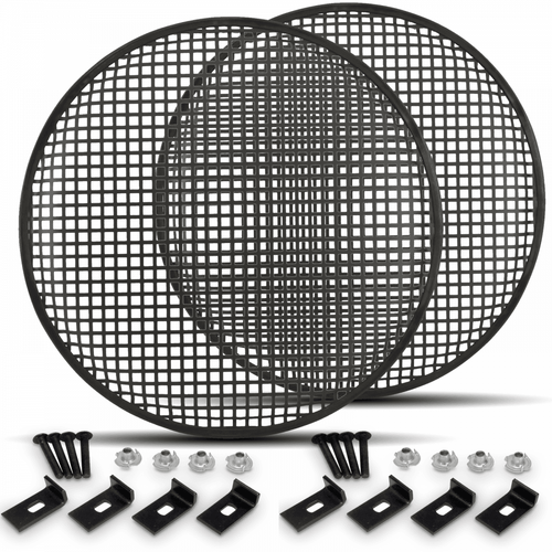 2 x Speaker Gill 15 Inch Black Metal Mesh Grille inc Clamps and Fixings