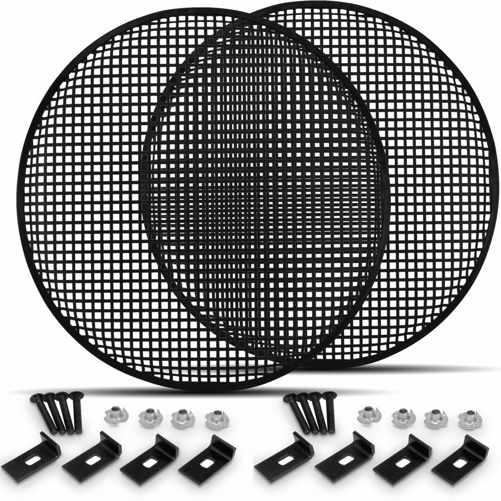 2 x Speaker Gill 18 Inch Black Metal Mesh Grille inc Clamps and Fixings