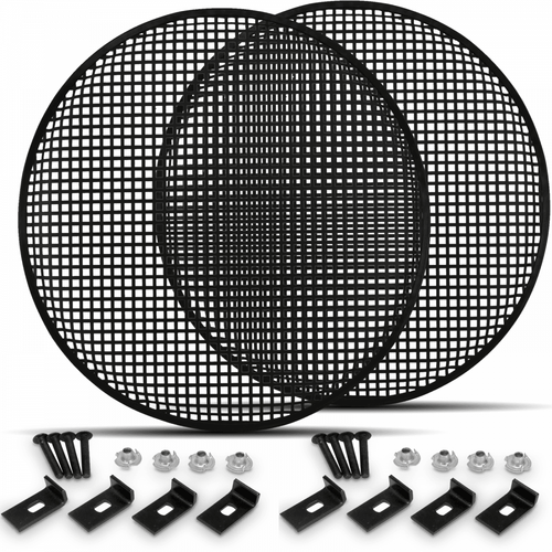 2 x Speaker Gill 18 Inch Black Metal Mesh Grille inc Clamps and Fixings