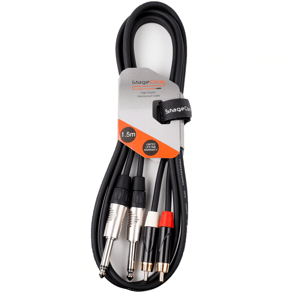 Twin 6.35mm Mono Jack to Twin RCA Phono Leads