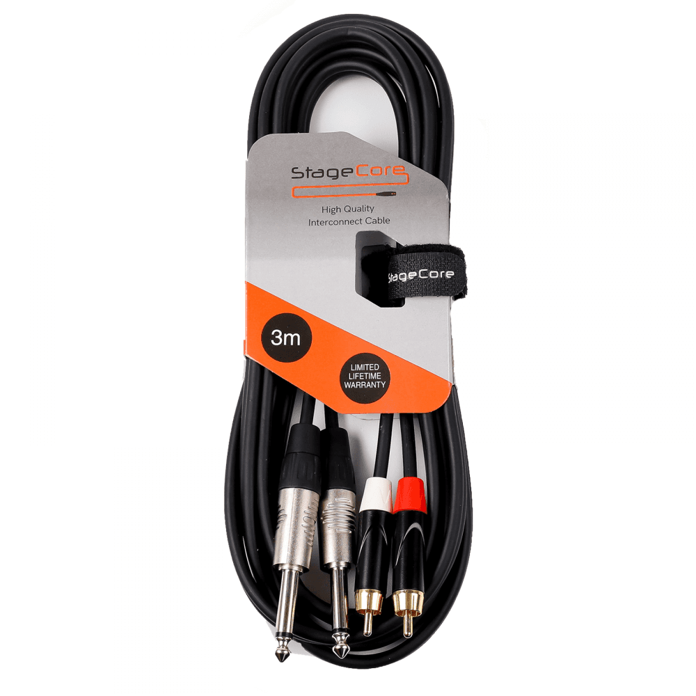 Twin 6.35mm Mono Jack to Twin RCA Phono Leads