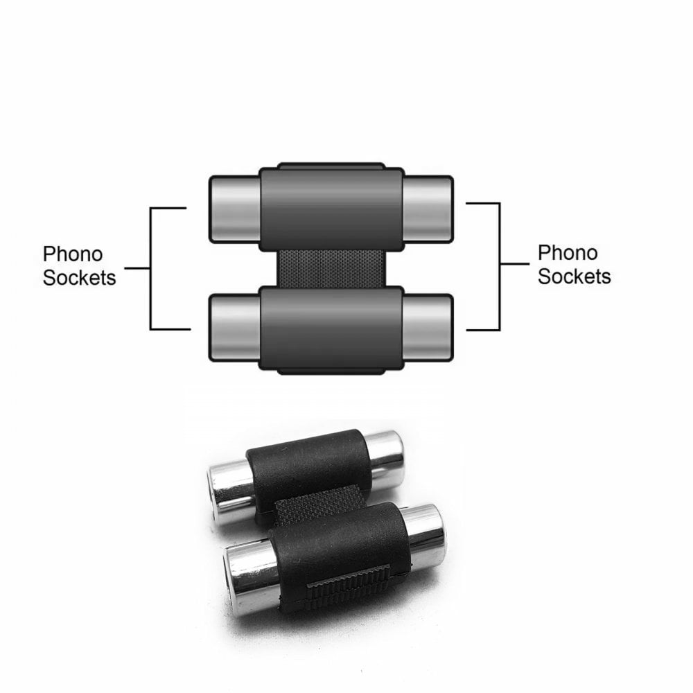 Twin Phono RCA Sockets to Twin RCA Sockets Adapter
