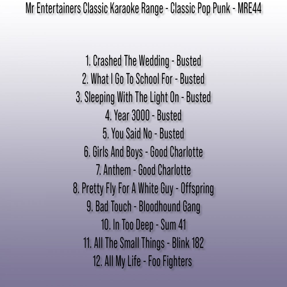 Karaoke CDG CD - Classic Pop Punk CD+G 12 Track Disc