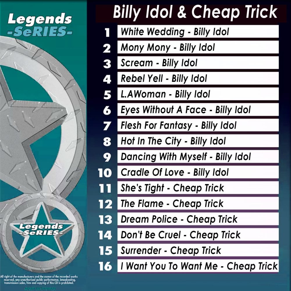 Karaoke CDG CD Legend Series Billy Idol and Cheap Trick