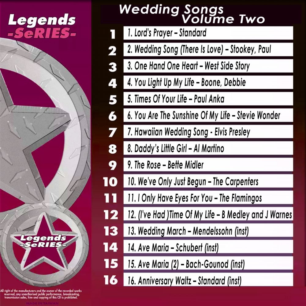 Karaoke CDG CD Legend Series Wedding Songs Vol 2