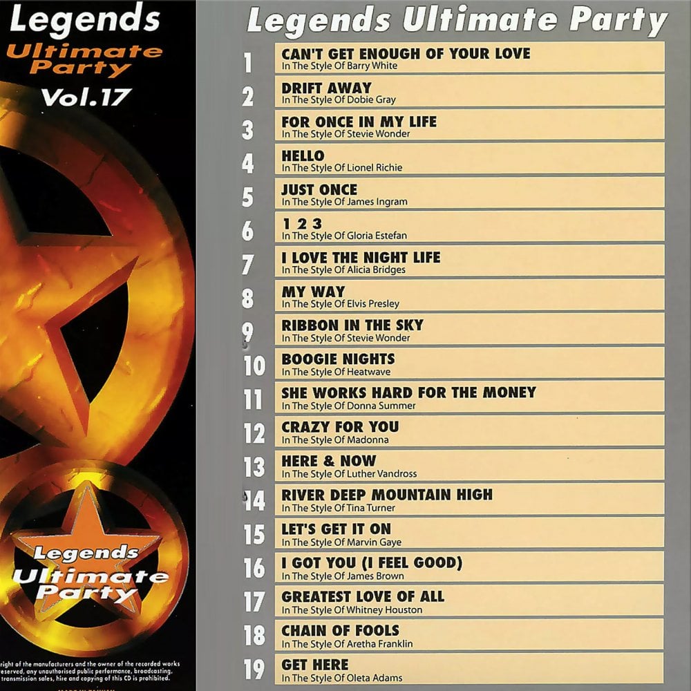 Karaoke CDG CD Legends Series Ultimate Party Vol 17