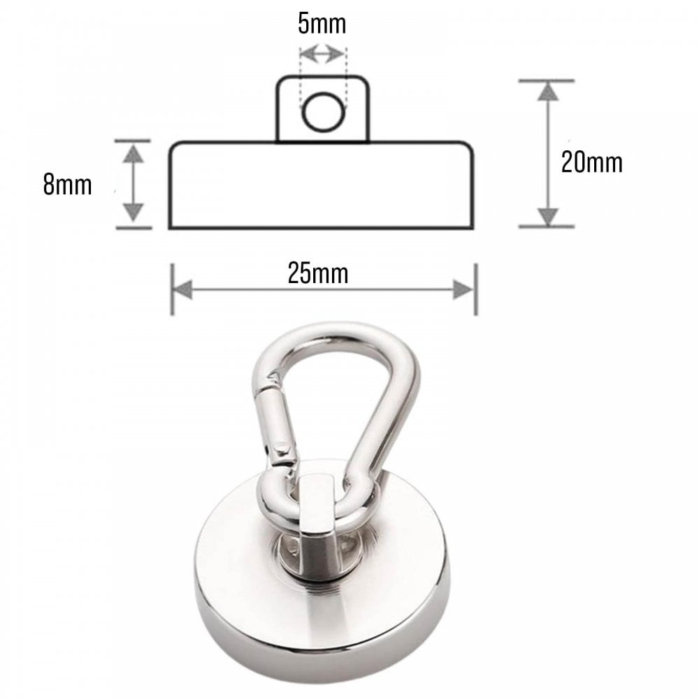 2 Piece 25mm Magnetic Carabiner Hooks
