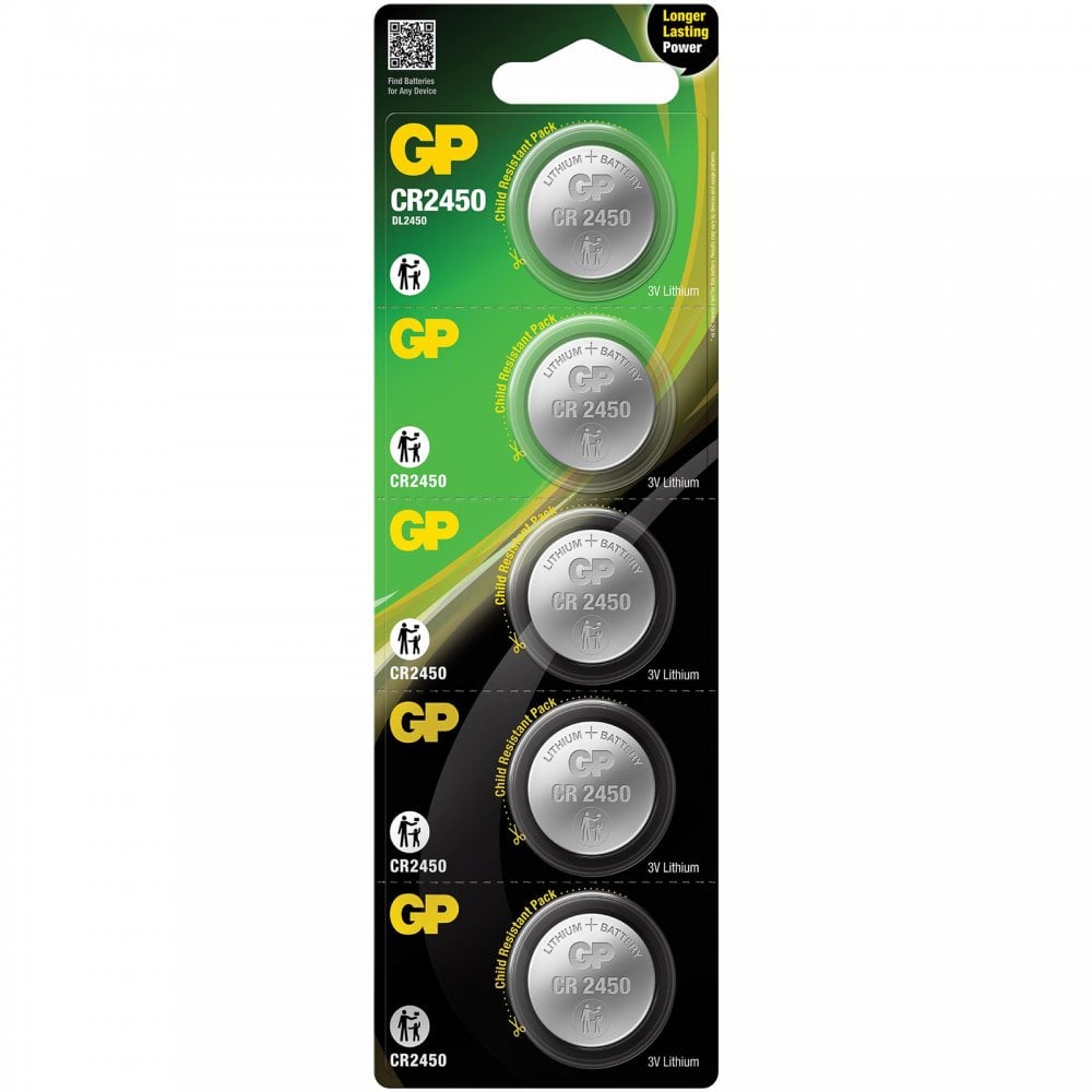 5pc GP Lithium Cell Battery CR2450 DL2450 3v 24.5 x 5mm