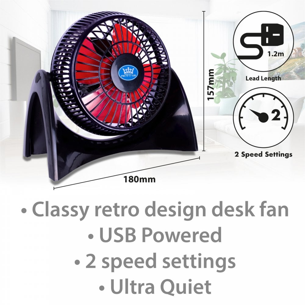 Mini USB Desk Fan Adjustable Head Retro Style