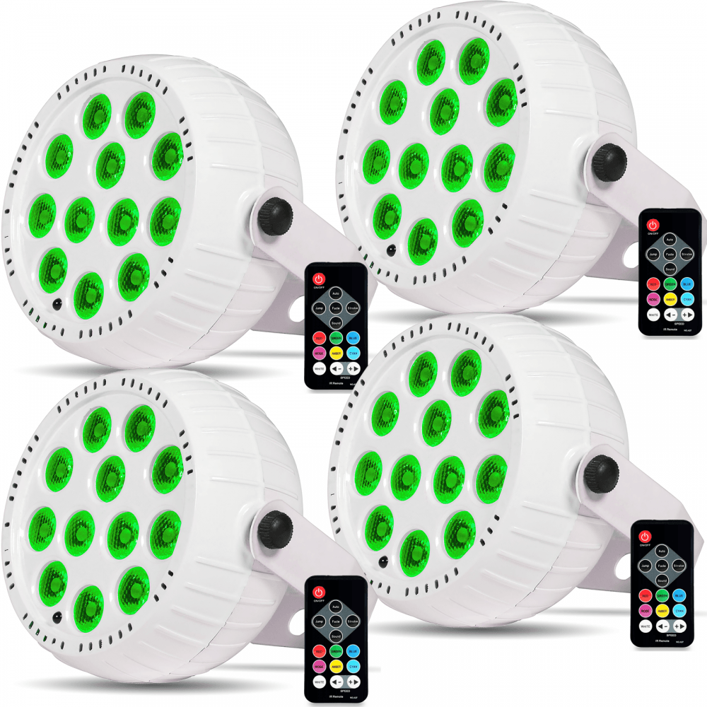 4pc 18W Rechargeable Mini LED PAR Light White Housing