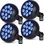 4pc 18W Rechargeable Mini LED PAR Light Black Housing