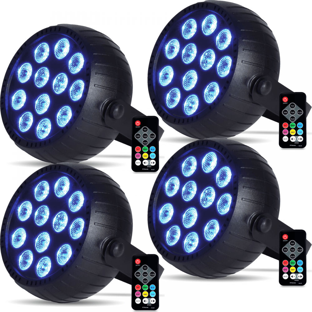 4pc 18W Rechargeable Mini LED PAR Light Black Housing