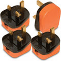 4pc Set of Orange Impact Resisant 3Pin UK Plugs
