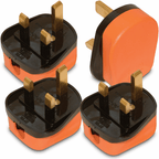 4pc Set of Orange Impact Resisant 3Pin UK Plugs