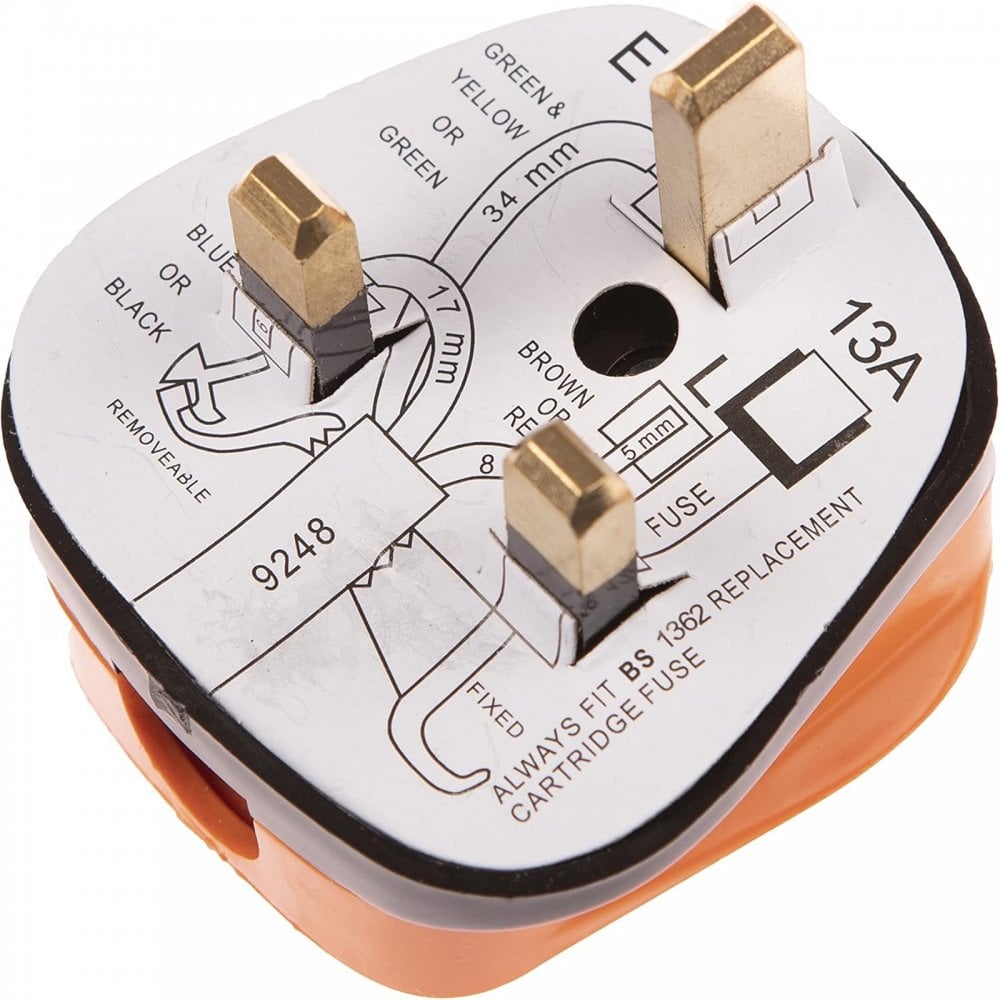 4pc Set of Orange Impact Resisant 3Pin UK Plugs