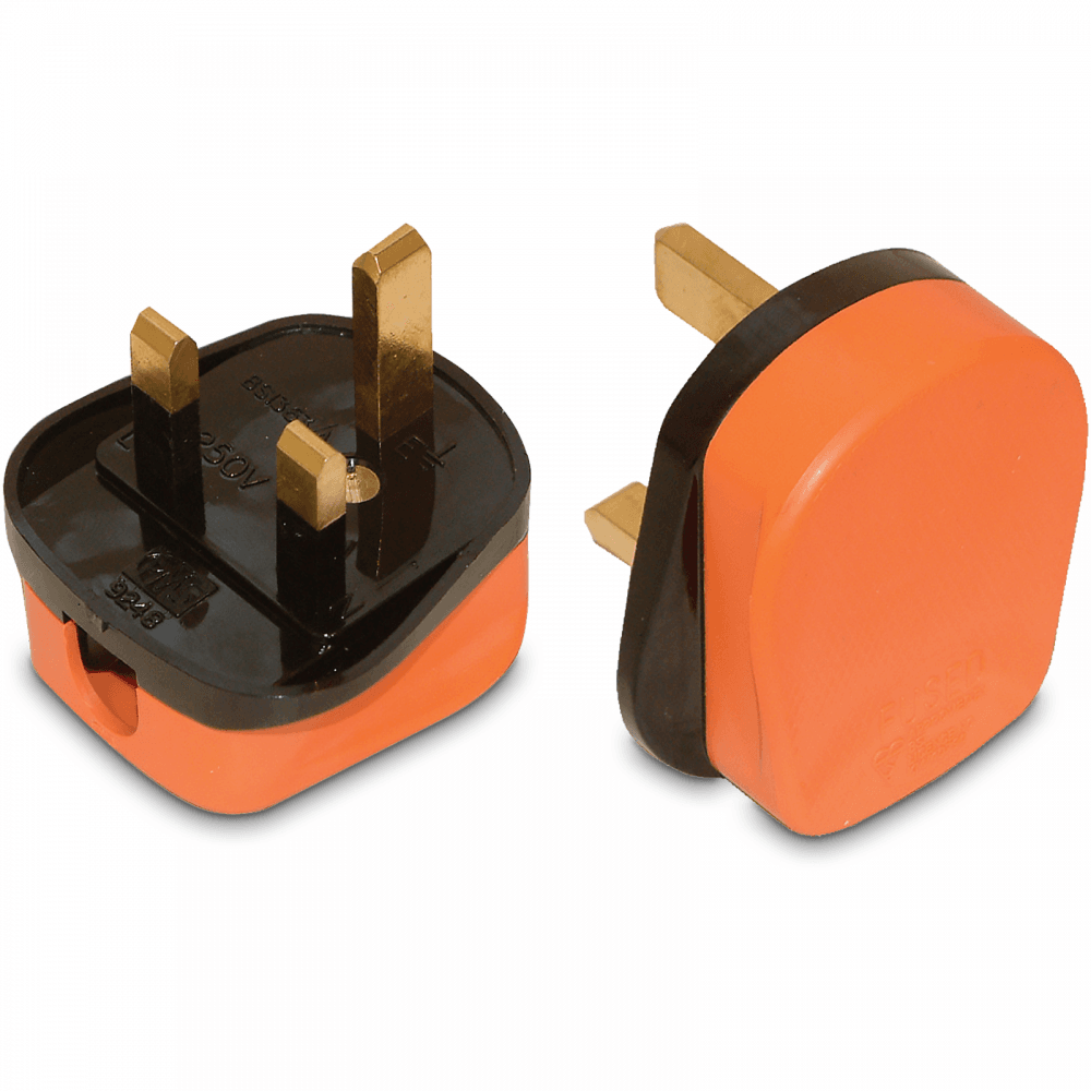 4pc Set of Orange Impact Resisant 3Pin UK Plugs