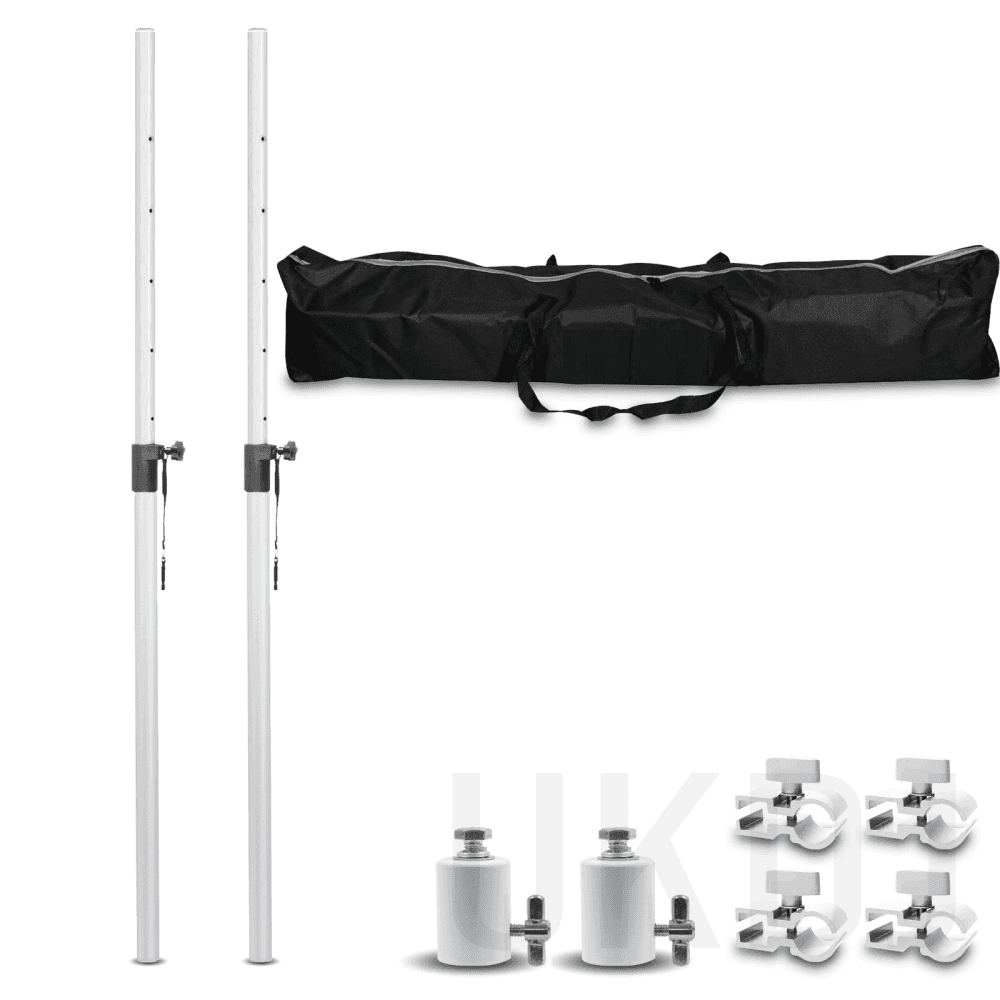 DJ Booth White Lighting Pole with Spigots and Transport Bag