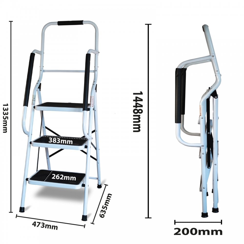 2 and 3 Step Ladder with Dual Handrails Folding