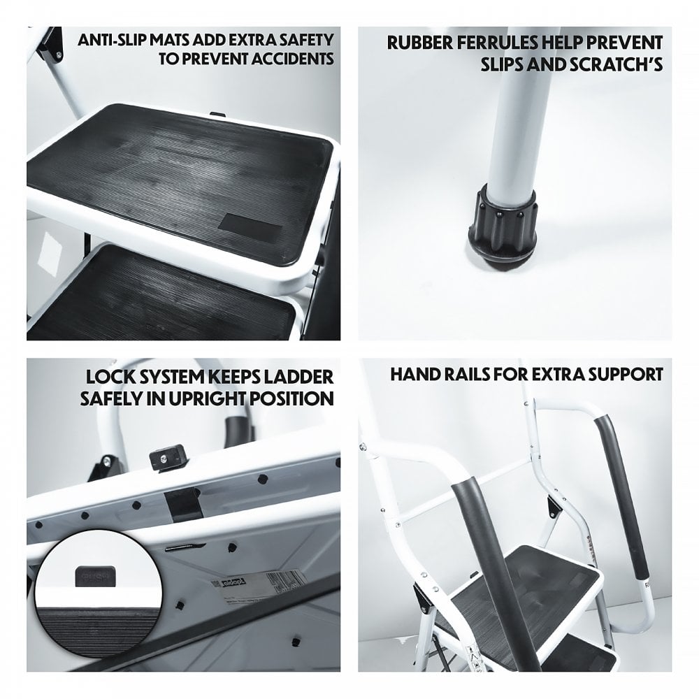 2 and 3 Step Ladder with Dual Handrails Folding
