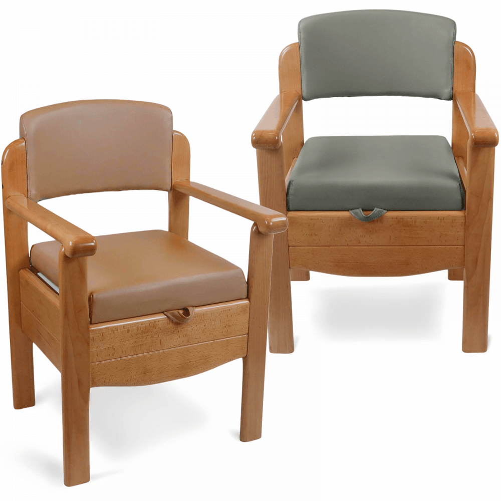 Luxury Wooden Commode Chair Padded Brown Grey Options