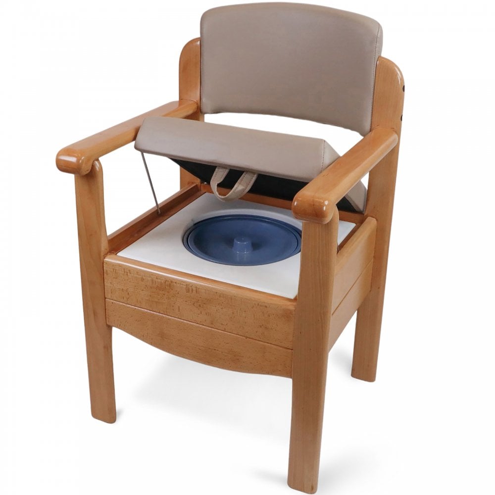 Luxury Wooden Commode Chair Padded Brown Grey Options