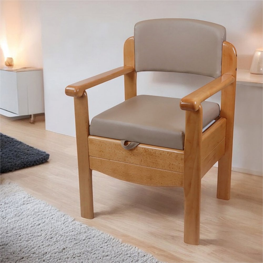 Luxury Wooden Commode Chair Padded Brown Grey Options