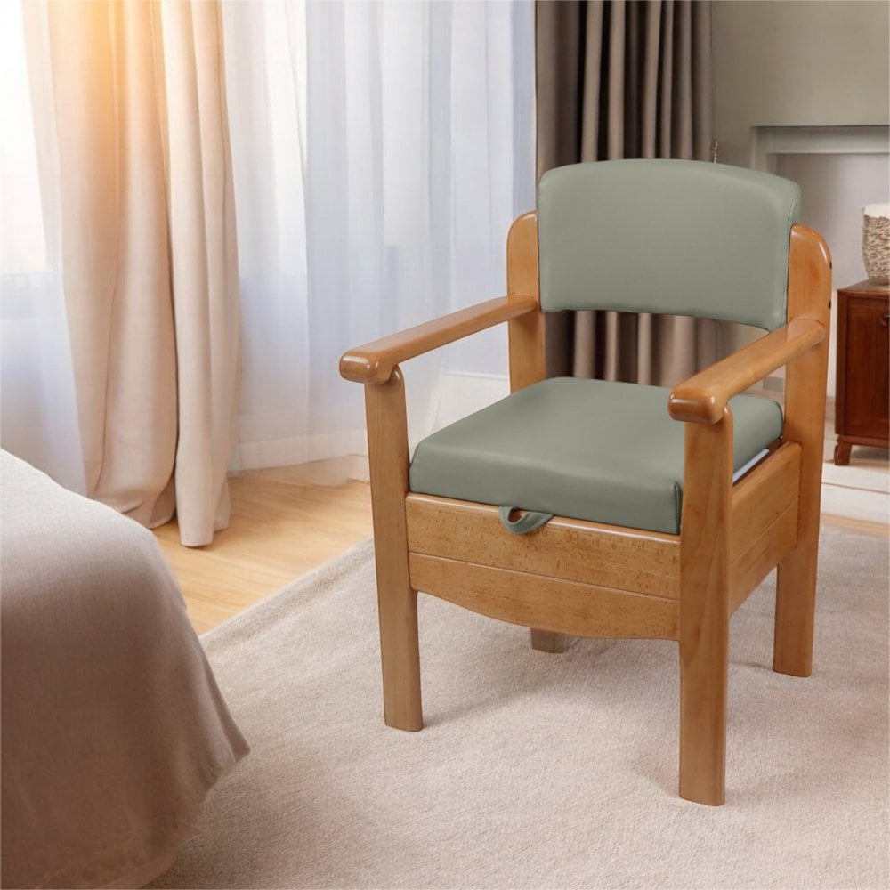 Luxury Wooden Commode Chair Padded Brown Grey Options