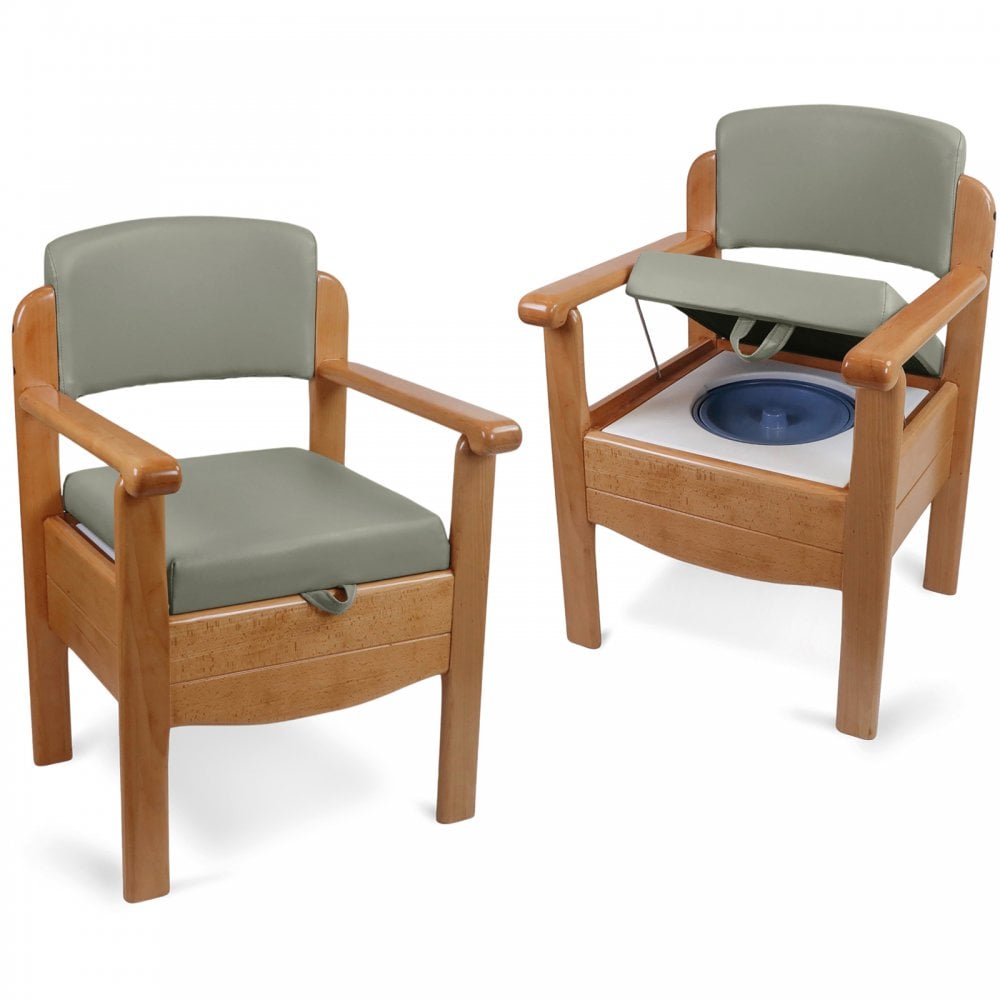 Luxury Wooden Commode Chair Padded Brown Grey Options