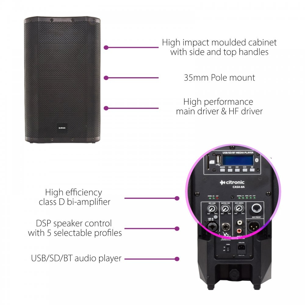CASA Active 10" PA Cabinet with DSP USB SD and Bluetooth