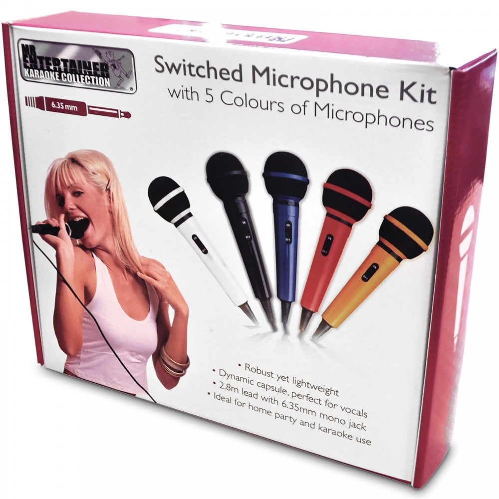 Set Of 5 Colour Microphone Plastic Blue Red Yellow White and Black