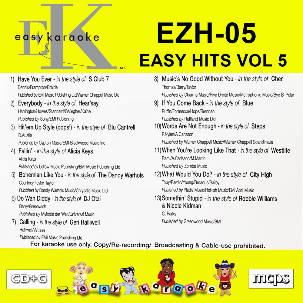 Easy Karaoke Hits Vol 5 CD+G Disc EZH-05 13 Track Disc