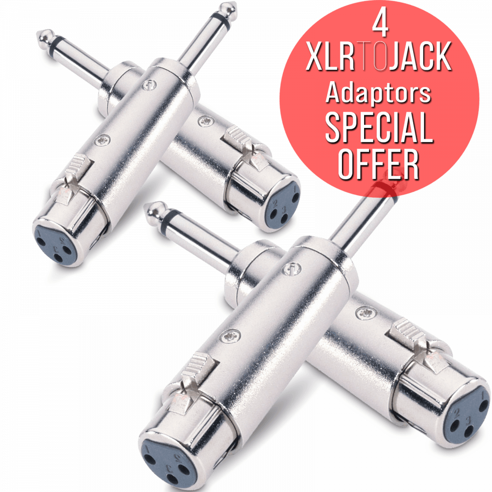 4pc 3 Pin XLR Female Socket to 6.35mm Mono Jack Plug Adaptor