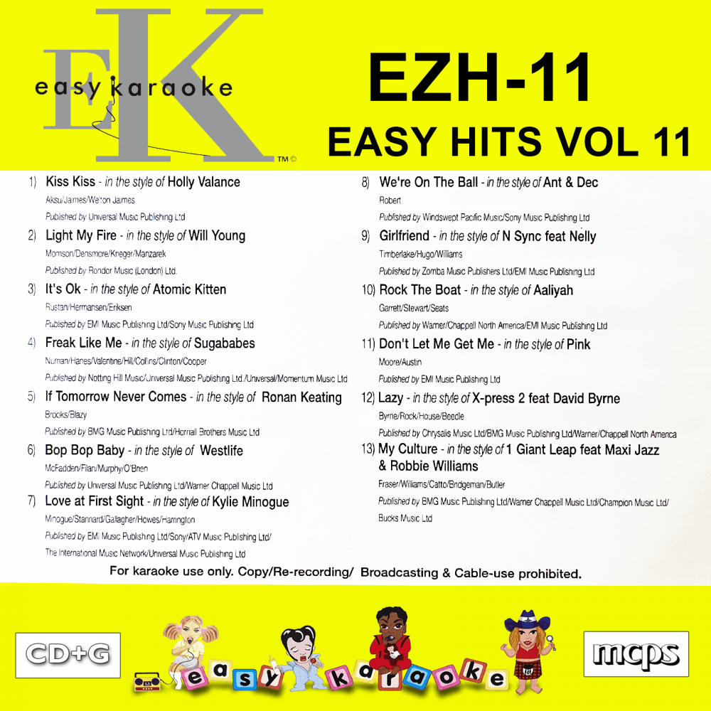 Easy Karaoke Hits Vol 11 CD+G Disc EZH-11 13 Track Disc