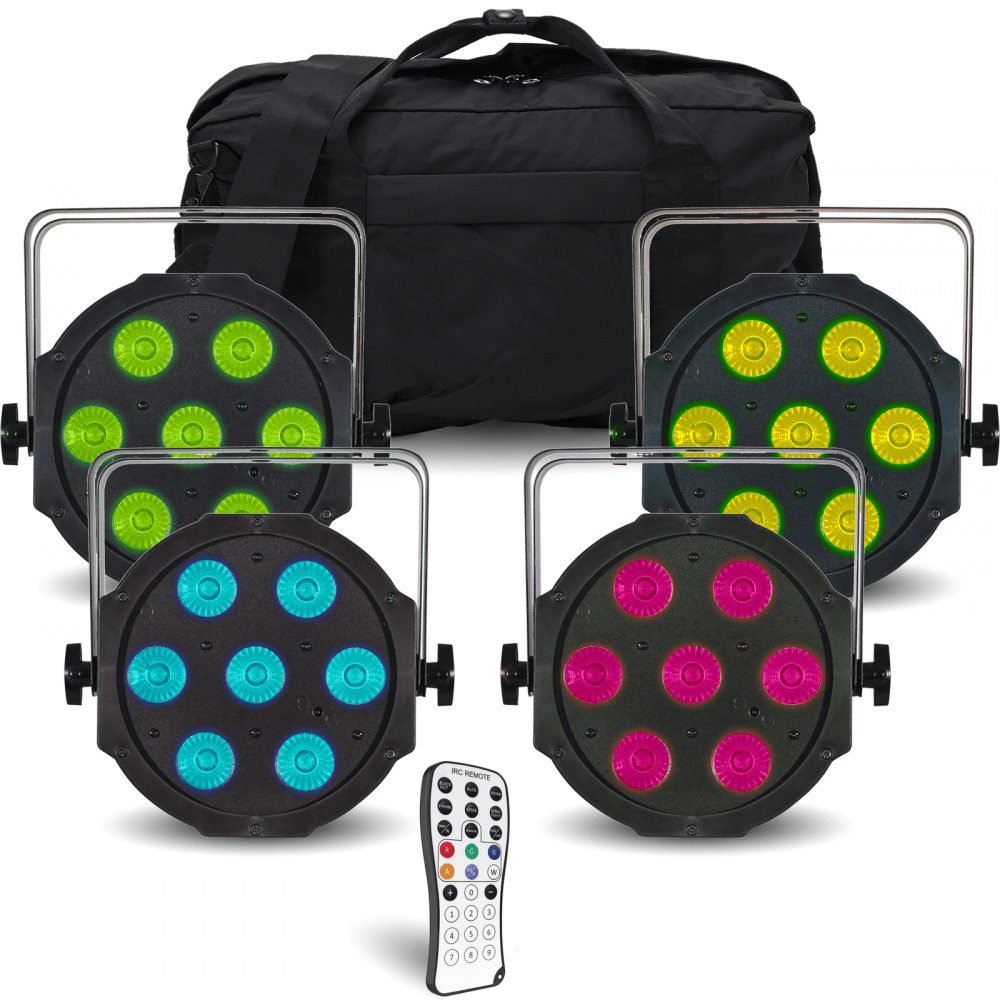 MaxiPar Quad Par Light Fixture inc Remote 4pc Pack inc Case