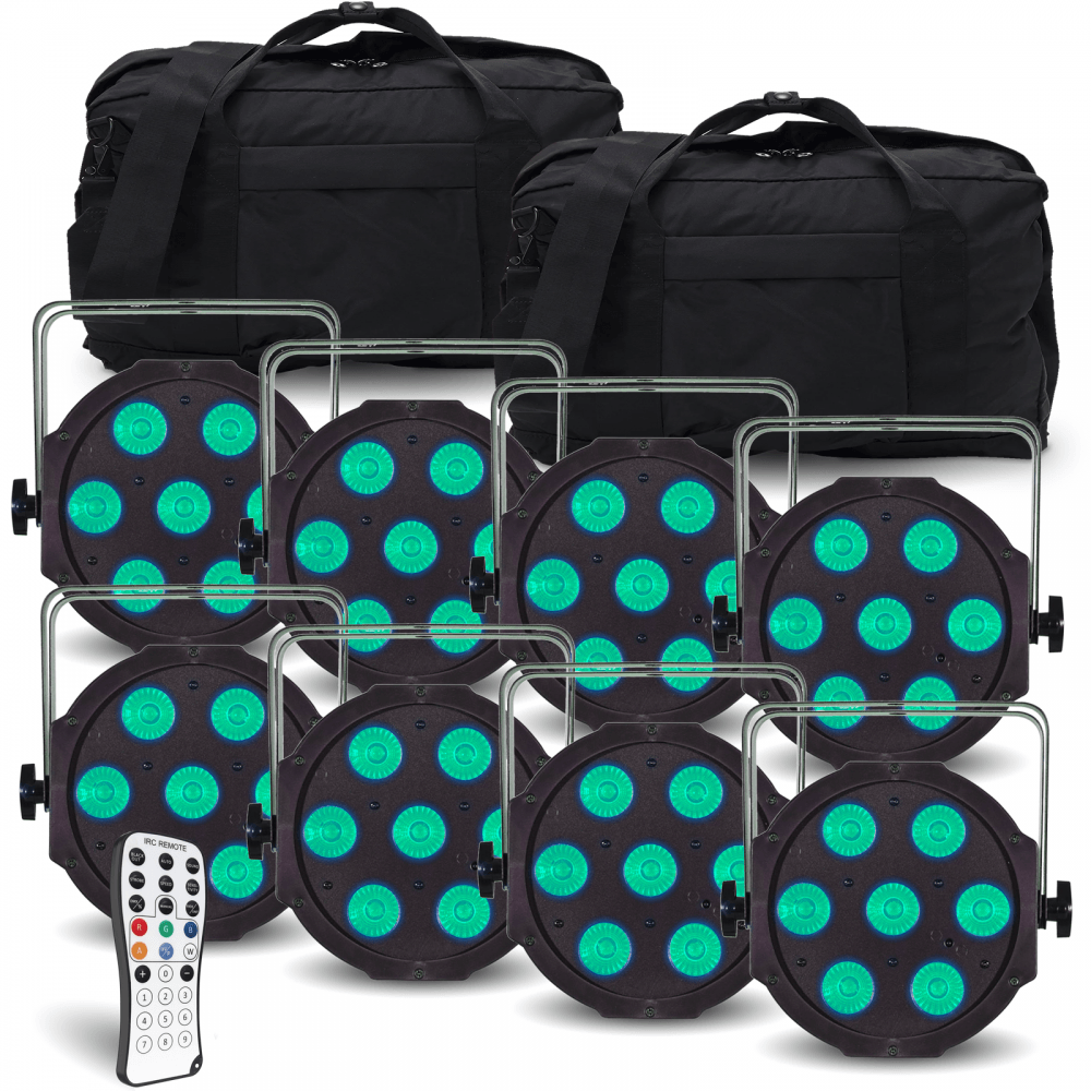 MaxiPar Quad Par Light Fixture inc Remote 8pc Pack inc Cases
