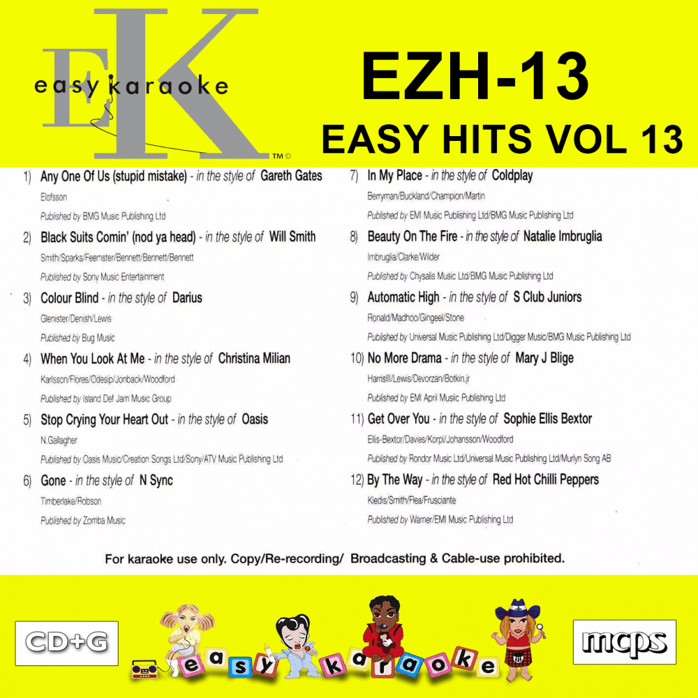 Easy Karaoke Hits Vol 12 CD+G Disc EZH-13 12 Track Disc