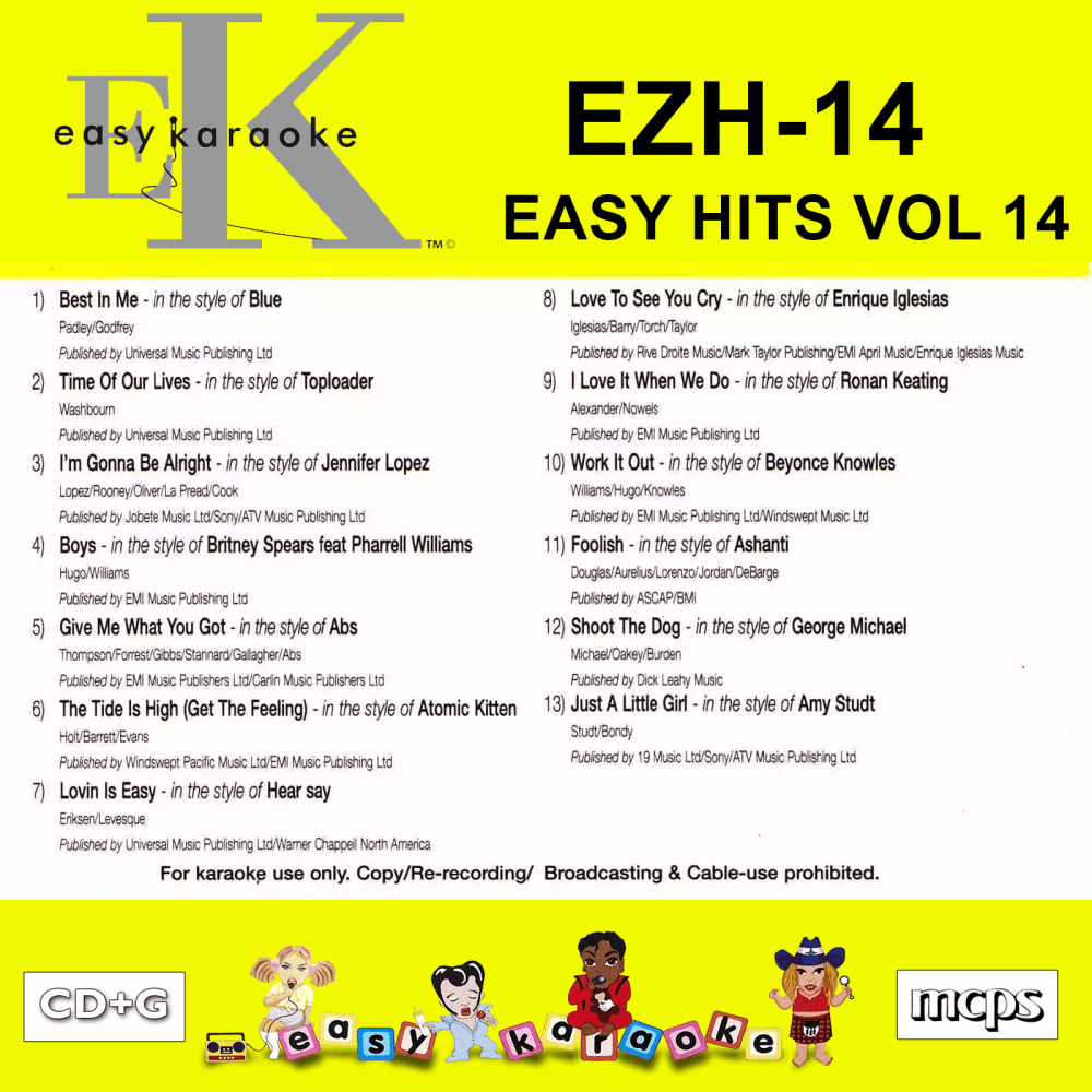 Easy Karaoke Hits Vol 14 CD+G Disc EZH-14 13 Track Disc