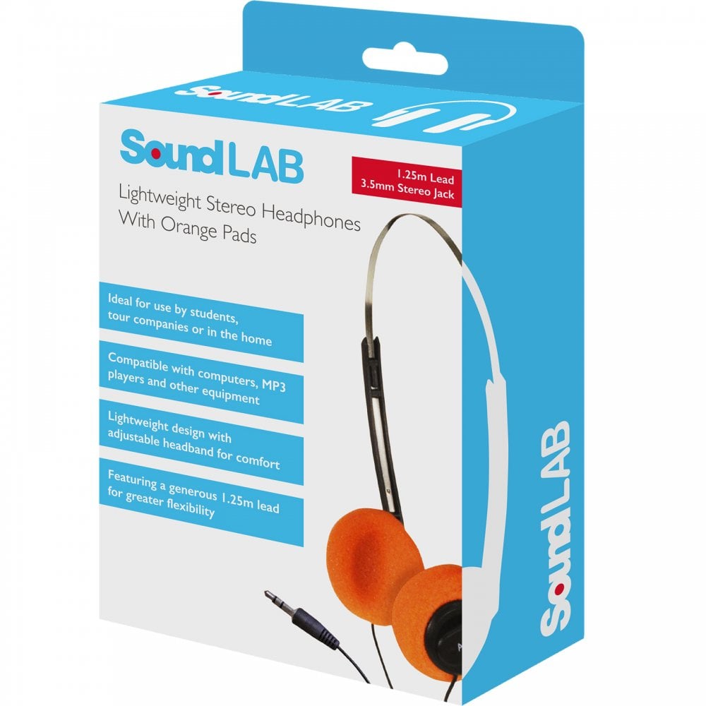 4pc Lightweight Stereo Orange Pad Headphones for Schools Tour Companies