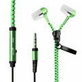 Zipper Design In-Ear Stereo Earphones Green