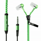 Zipper Design In-Ear Stereo Earphones Green