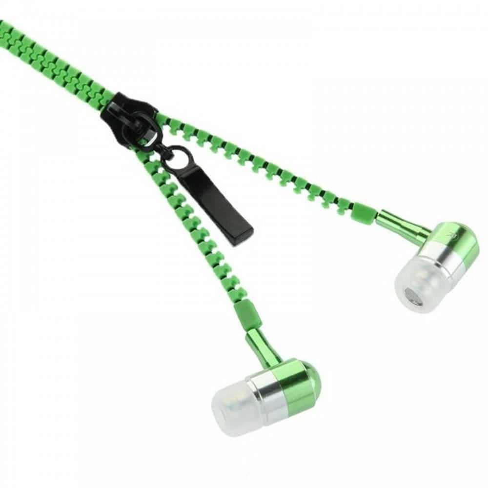 Zipper Design In-Ear Stereo Earphones Green