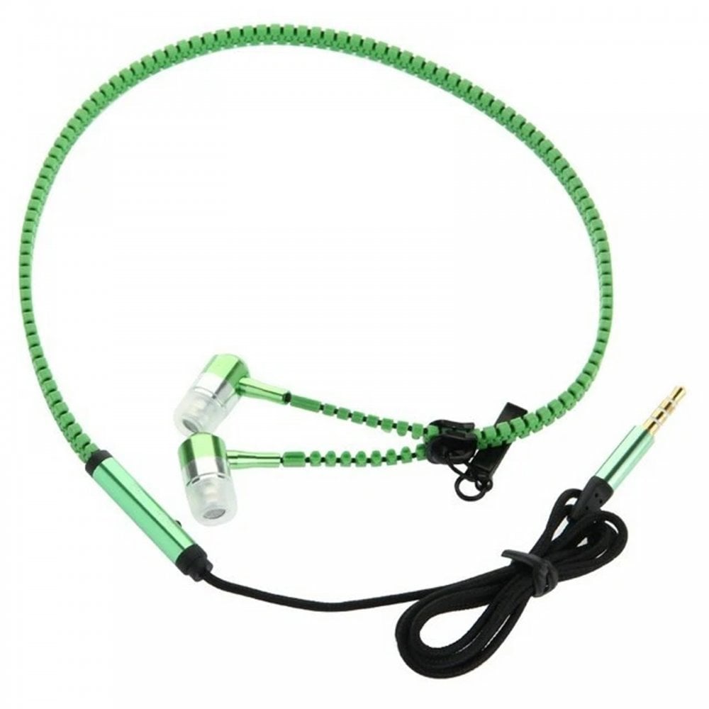 Zipper Design In-Ear Stereo Earphones Green