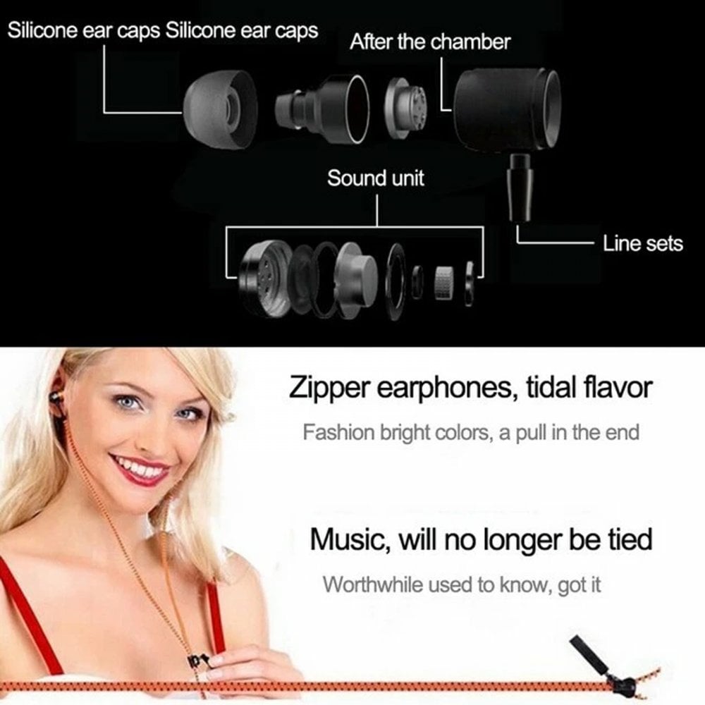Zipper Design In-Ear Stereo Earphones Green