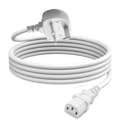 White IEC Lead C13 to UK Mains Plug 1 to 5 Metre Cable