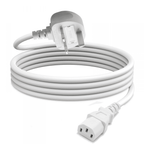 White IEC Lead C13 to UK Mains Plug 1 to 5 Metre Cable