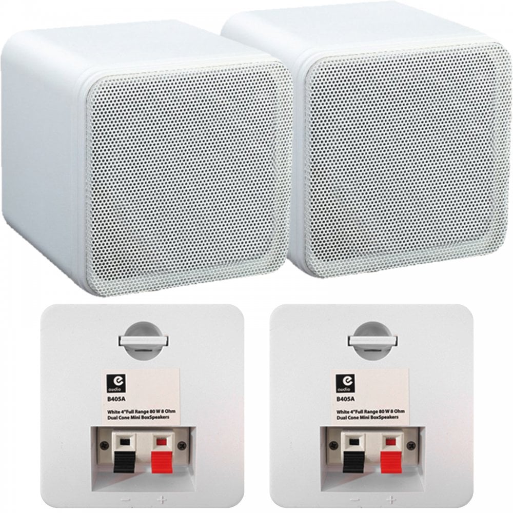 Pair Of Black Or White 4 Inch 80w ABS Bookshelf Cube Speakers