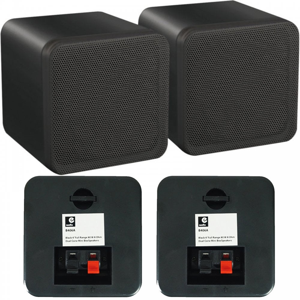 Pair Of Black Or White 4 Inch 80w ABS Bookshelf Cube Speakers
